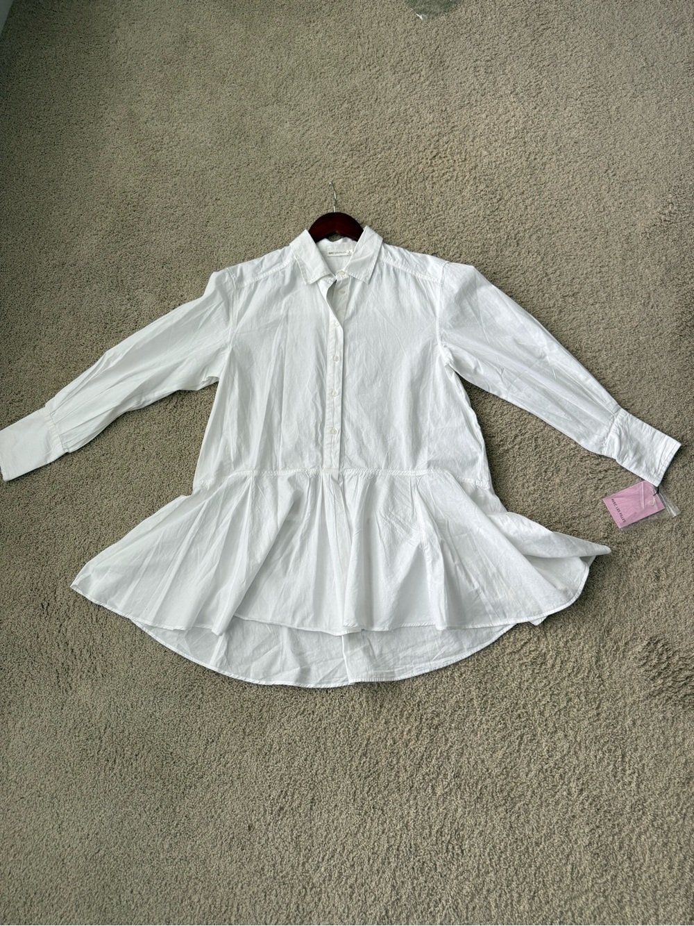 Avec Les Filles 100% Cotton White Button-Down Longline Peplum Shirt Size: L - Picture 3 of 13